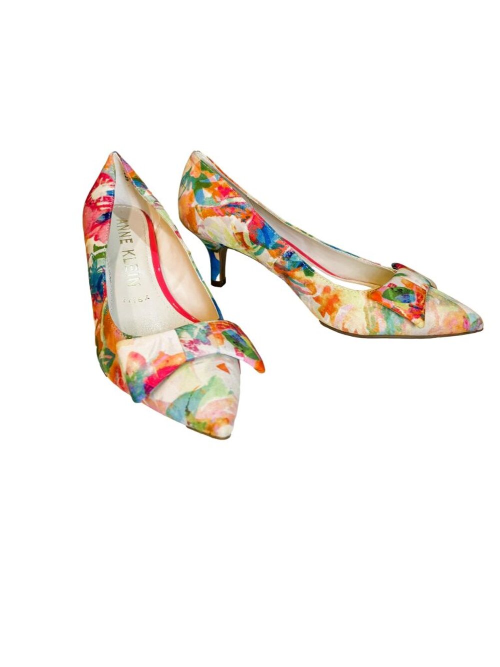 Anne Klein iFlex Palm Beach Floral Bow Kitten Heel Pumps Dopamine Size 8M